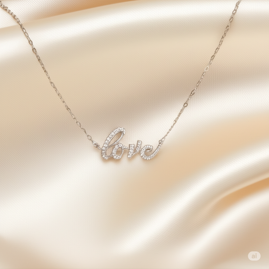 Silver Diamond Love Pendant Necklace